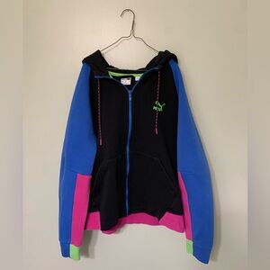 Puma — women’s full zip multicolored sweatshirt: black, pink, blue, lime green